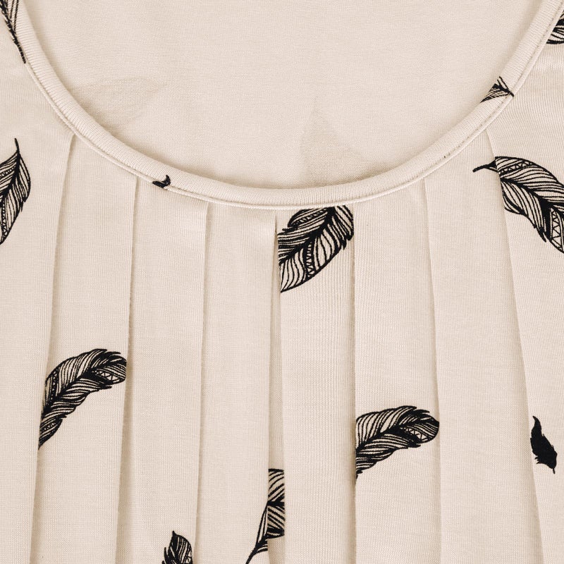 DJT Women's Short Sleeve Summer Tops Scoop Neck Pleated Front Casual Tee T Shirt Large Apricot Feather - Image 3